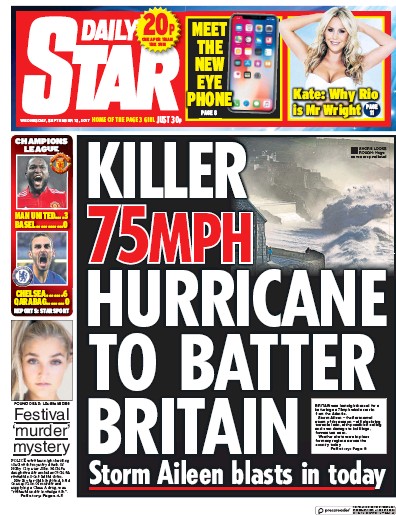 Daily Star Newspaper Front Page for 13 September 2017