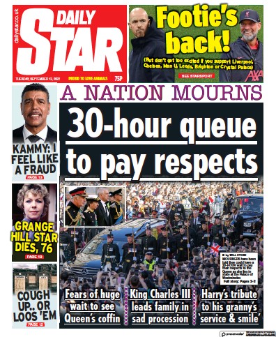 Daily Star (UK) Newspaper Front Page for 13 September 2022