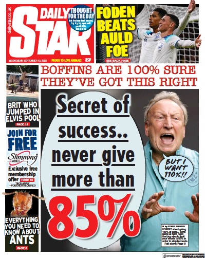 Daily Star (UK) Newspaper Front Page for 13 September 2023