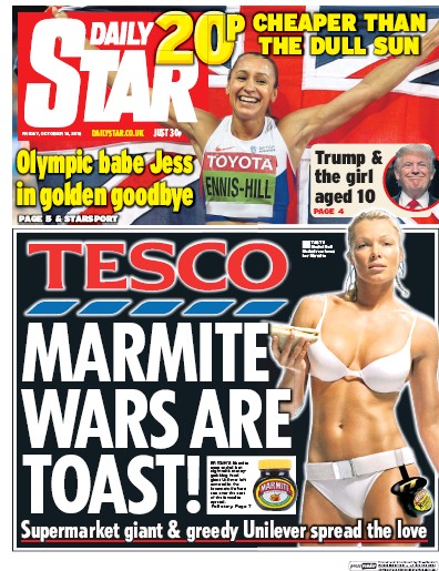 Daily Star Newspaper Front Page for 14 October 2016