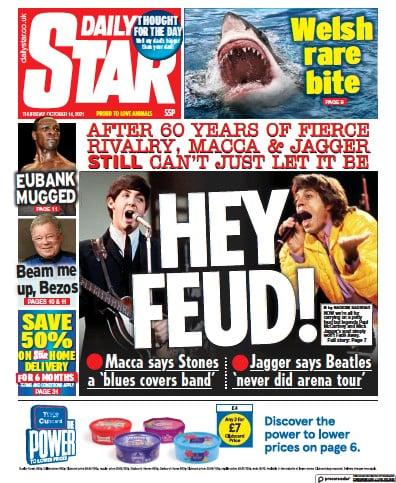 Daily Star (UK) Newspaper Front Page for 14 October 2021
