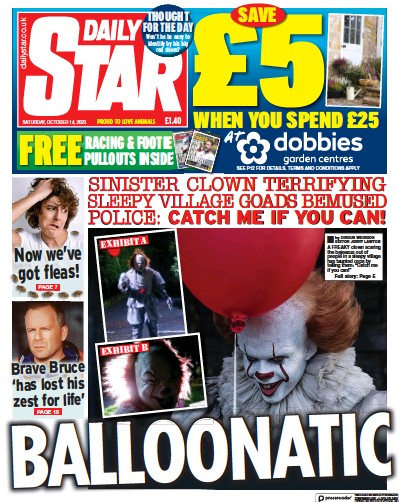 Daily Star (UK) Newspaper Front Page for 14 October 2023