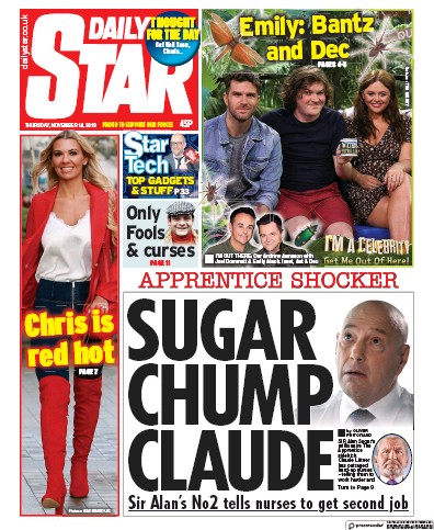 Daily Star Newspaper Front Page for 14 November 2019