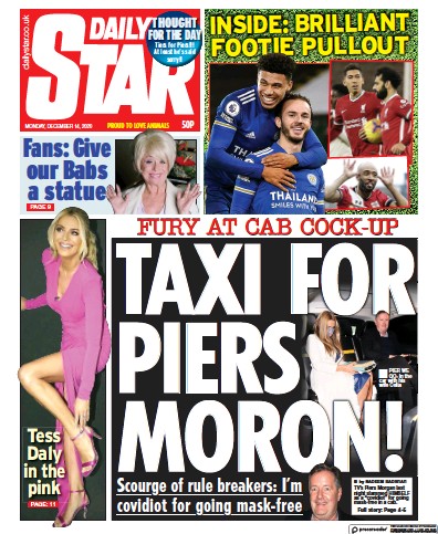 Daily Star Newspaper Front Page for 14 December 2020