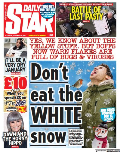 Daily Star Newspaper Front Page for 14 December 2023