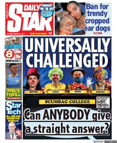 Daily Star Newspaper Front Page for 14 January 2021