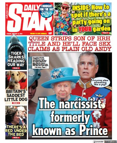Daily Star (UK) Newspaper Front Page for 14 January 2022