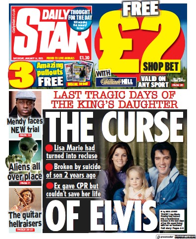 Daily Star (UK) Newspaper Front Page for 14 January 2023