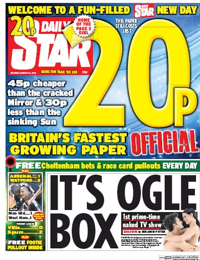 Daily Star (UK) Newspaper Front Page for 14 March 2016