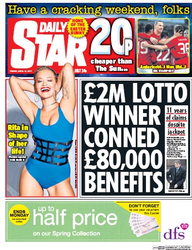Daily Star Newspaper Front Page for 14 April 2017