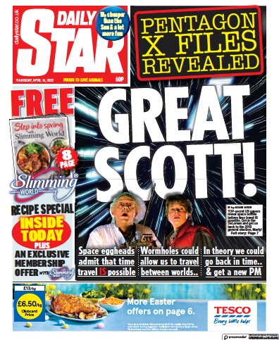 Daily Star (UK) Newspaper Front Page for 14 April 2022