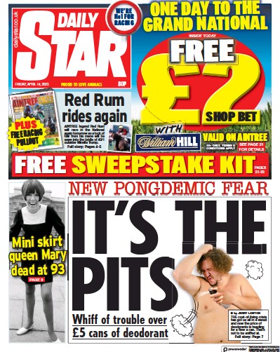 Daily Star (UK) Newspaper Front Page for 14 April 2023