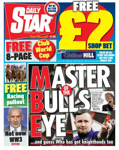 Daily Star (UK) Newspaper Front Page for 14 June 2025
