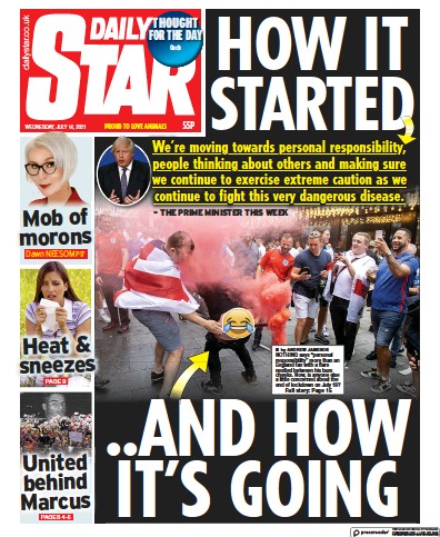 Daily Star (UK) Newspaper Front Page for 14 July 2021