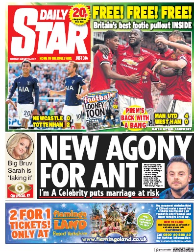 Daily Star Newspaper Front Page for 14 August 2017