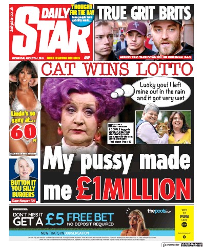 Daily Star (UK) Newspaper Front Page for 14 August 2019