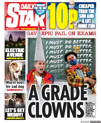 Daily Star (UK) Newspaper Front Page for 14 August 2020