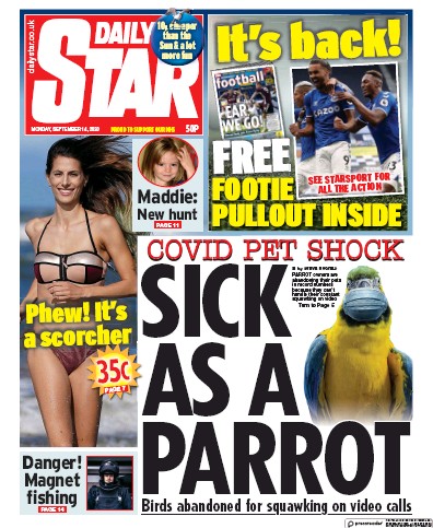 Daily Star Newspaper Front Page for 14 September 2020