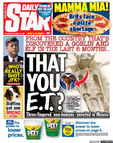 Daily Star (UK) Newspaper Front Page for 14 September 2023