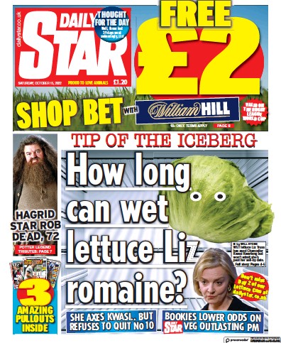 Daily Star Newspaper Front Page for 15 October 2022