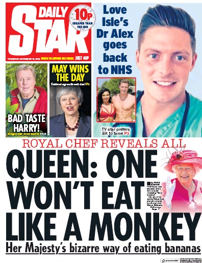 Daily Star (UK) Newspaper Front Page for 15 November 2018