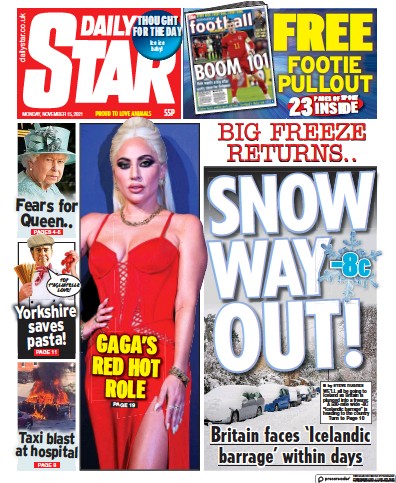Daily Star (UK) Newspaper Front Page for 15 November 2021