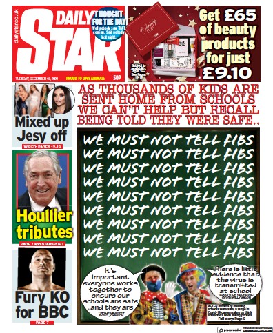 Daily Star (UK) Newspaper Front Page for 15 December 2020