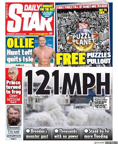 Daily Star Newspaper Front Page for 15 January 2020