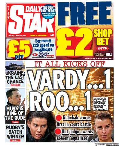 Daily Star Newspaper Front Page for 15 February 2022