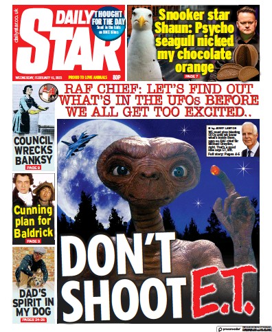 Daily Star (UK) Newspaper Front Page for 15 February 2023