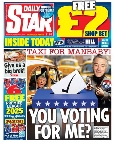 Daily Star (UK) Newspaper Front Page for 15 February 2025