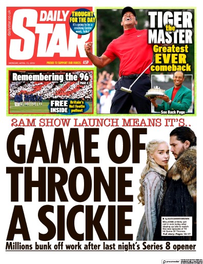 Daily Star Newspaper Front Page for 15 April 2019