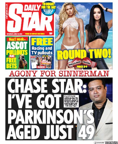 Daily Star (UK) Newspaper Front Page for 15 June 2019