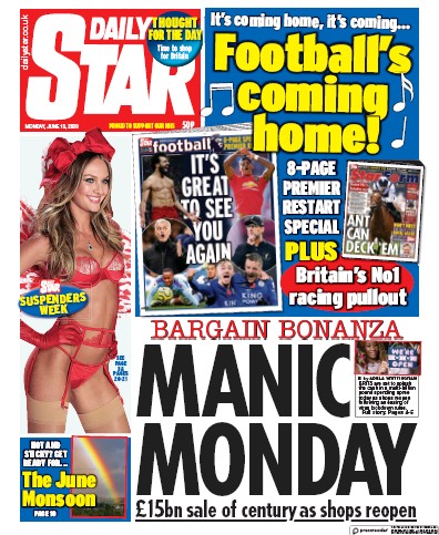 Daily Star Newspaper Front Page for 15 June 2020