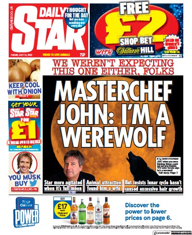 Daily Star Newspaper Front Page for 15 July 2022