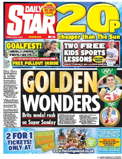 Daily Star Newspaper Front Page for 15 August 2016