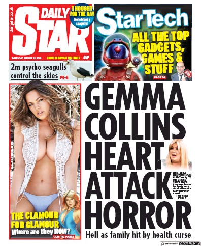 Daily Star (UK) Newspaper Front Page for 15 August 2019