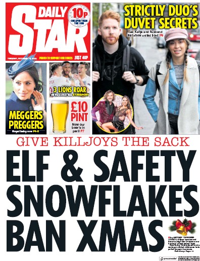 Daily Star (UK) Newspaper Front Page for 16 October 2018