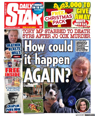 Daily Star (UK) Newspaper Front Page for 16 October 2021