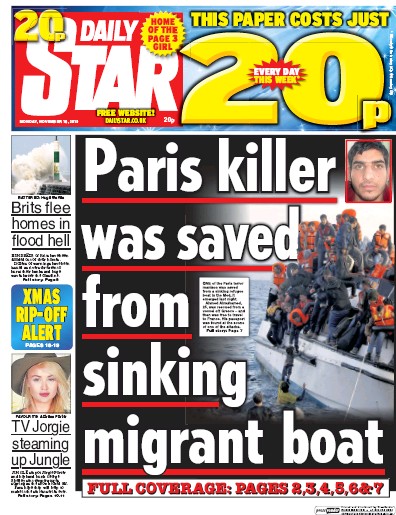 Daily Star Newspaper Front Page for 16 November 2015