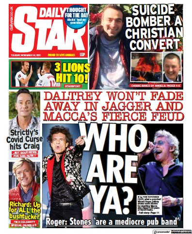 Daily Star (UK) Newspaper Front Page for 16 November 2021