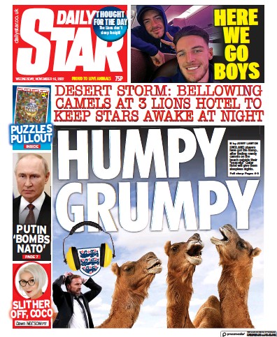 Daily Star (UK) Newspaper Front Page for 16 November 2022