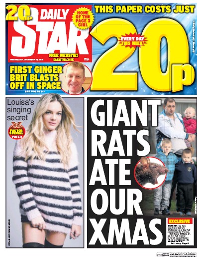 Daily Star (UK) Newspaper Front Page for 16 December 2015