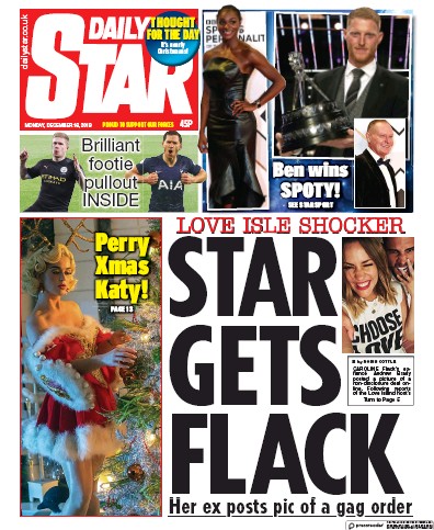 Daily Star Newspaper Front Page for 16 December 2019