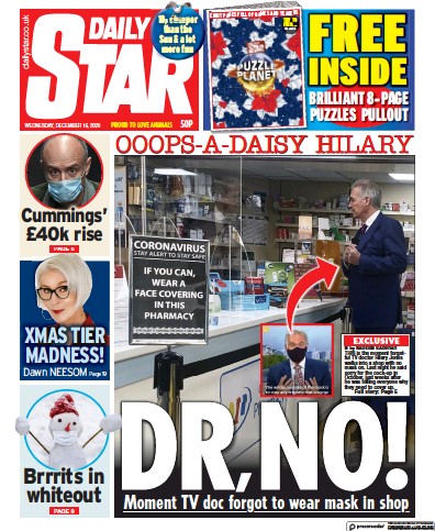 Daily Star Newspaper Front Page for 16 December 2020
