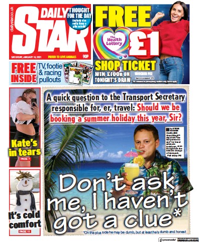 Daily Star Newspaper Front Page for 16 January 2021