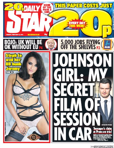 Daily Star Newspaper Front Page for 16 February 2016