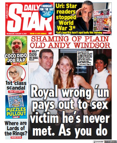 Daily Star Newspaper Front Page for 16 February 2022