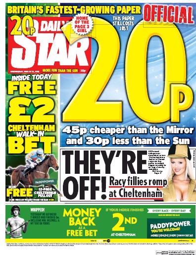 Daily Star Newspaper Front Page for 16 March 2016