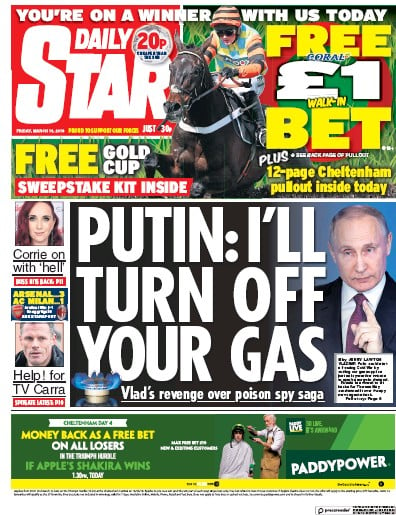 Daily Star (UK) Newspaper Front Page for 16 March 2018